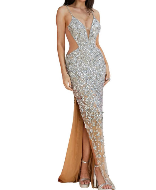 Terani Couture - Sleeveless Plunging Neckline Bodycon Tulle Long Prom Dress - clothing - dresses - patterned