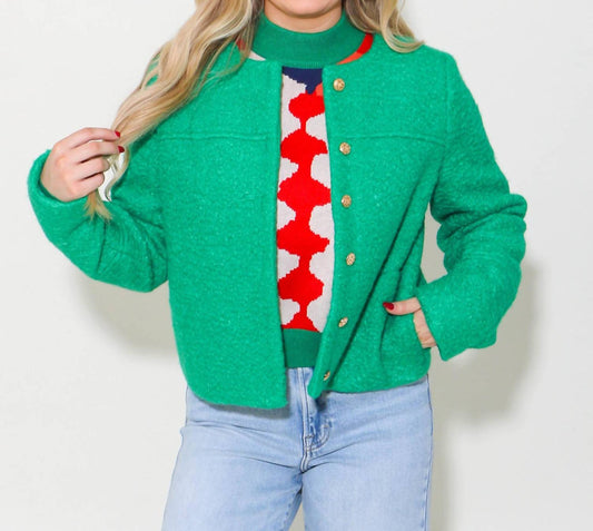 Thml - Button Up Boucle Jacket - casual - jacket - clothing - green