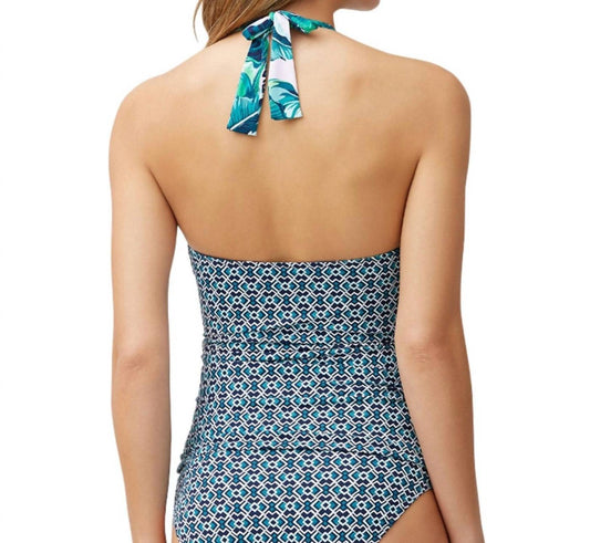 Tommy Bahama - Breezy Palms Reversible Halter Tankini Top - bikinis - blue - clothing