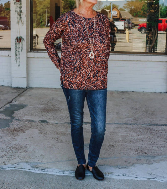 Tribal - Everyday Desires Leopard Long Sleeve Top - animal - blouses - brown