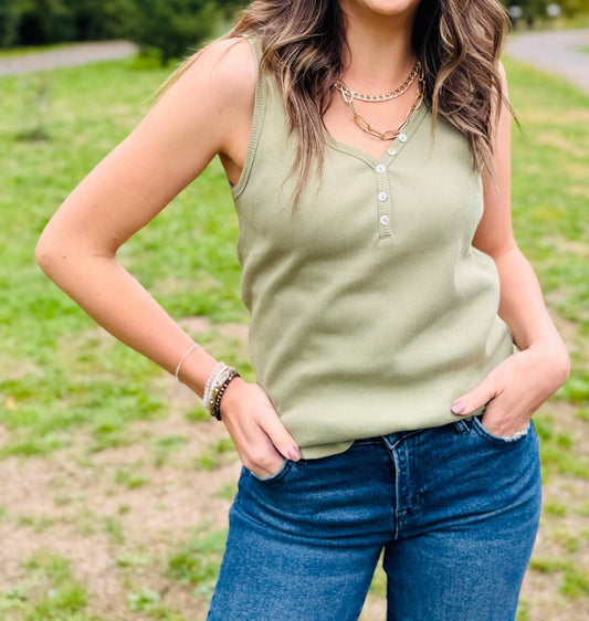 Tribal - Henley Tank With Buttons - blouses - clothing - cotton