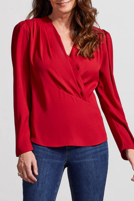 Tribal - Pleated Satin Wrap Blouse - blouses - clothing - polyester