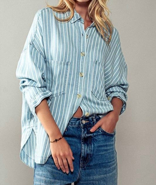 Urban Daizy - Horizon Striped Button Up - blue - button - down - shirts - clothing