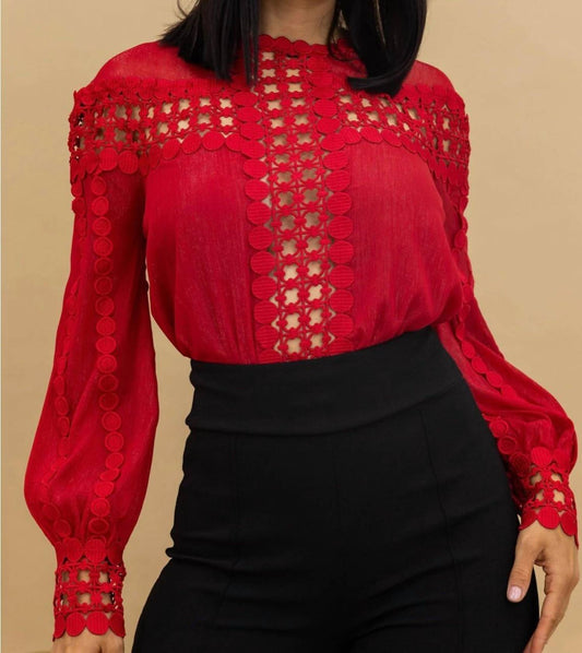 Valentine - Bree Crochet Detailed Cut Out Blouse Bodysuit - bodysuits - clothing - polyester