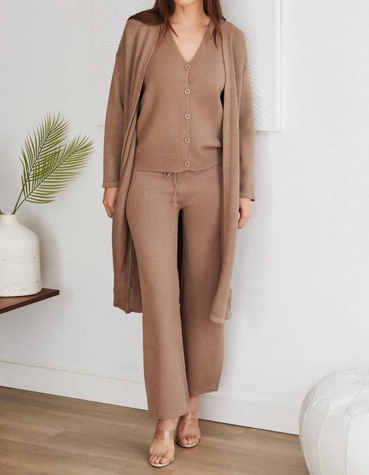 Venti6 - Knit Vest, Knit Pants And Long Cardigan 3 Pc Set - brown - clothing - jackets