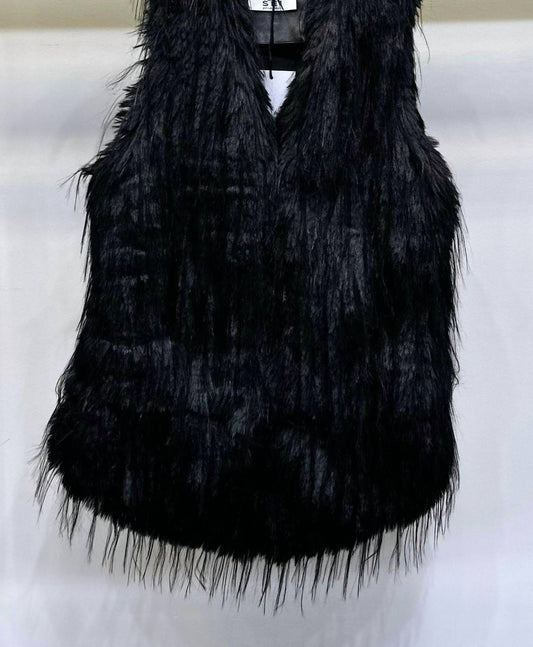 Venti6 - Women's Long Hair Faux Far Vest - black - clothing - faux - fur