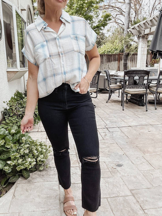 Vervet By Flying Monkey - Heidi High Rise Straight Leg With Raw Hem - black - clothing - cotton - blend