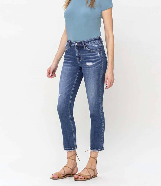 Vervet By Flying Monkey - Jessel Mid Rise Crop Slim Straight - blue - clothing - denim