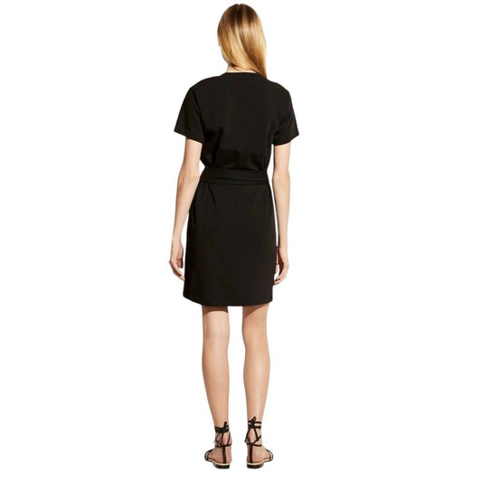 Vince - Short Sleeve Waist Tiedress - black - clothing - cotton - blend
