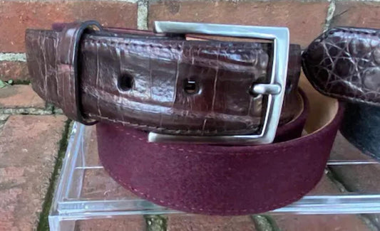 W. Kleinberg - Cashmere Belt with Genuine Croc Tab - accessories - belts - cashmere