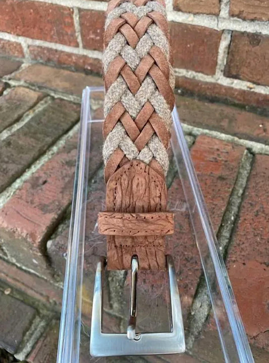 W. Kleinberg - Cloth Woven Belt with Sueded Caiman Croc Tabs – Rust - accessories - belts - brown