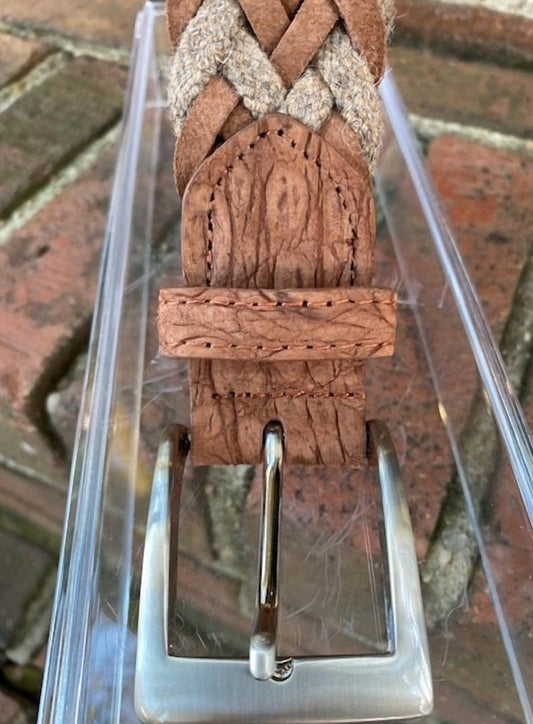 W. Kleinberg - Cloth Woven Belt with Sueded Caiman Croc Tabs – Rust - accessories - belts - brown