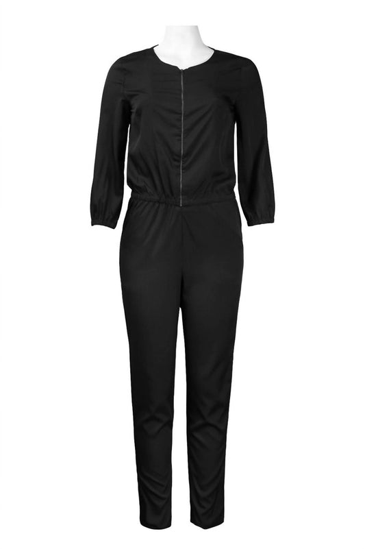 Walter Baker - Women's 3/4 Sleeve Zippered Front Jumpsuit - black - clothing - jumpsuits