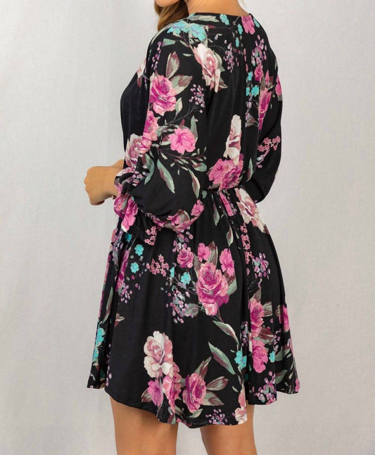 White Birch - Floral Poet Sleeve Dress - black - clothing - collection:vacationdresses(Auto)