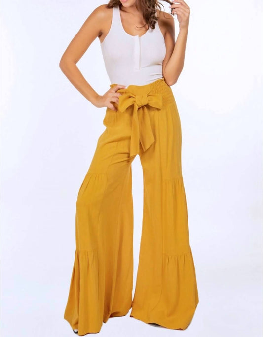 Wisteria Lane - Macie Wide Leg Mustard Palazzo Bow Pants - clothing - pants - textured