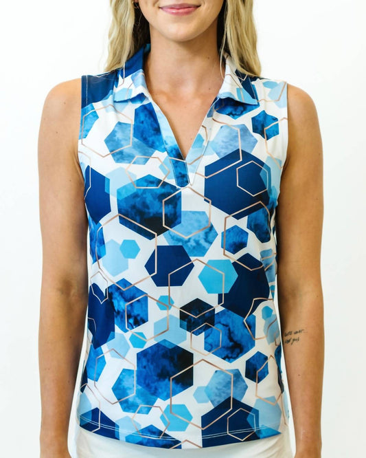 Yatta Golf - Deep Sea Sleeveless Golf Polo - blue - clothing - directbrandpartner