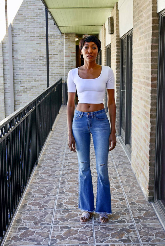 Ymi - Paula High - rise Flared Jean - blue - clothing - cotton - blend