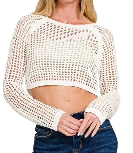 Zenana - Hollow Knitted Cropped Sweater - clothing - crew - scoop - necks