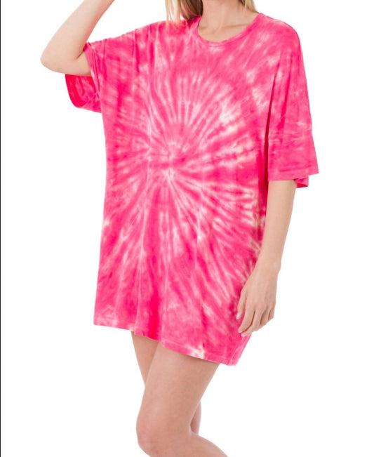 Zenana - Oversized Tie Dye Shirts - clothing - pink - rayon