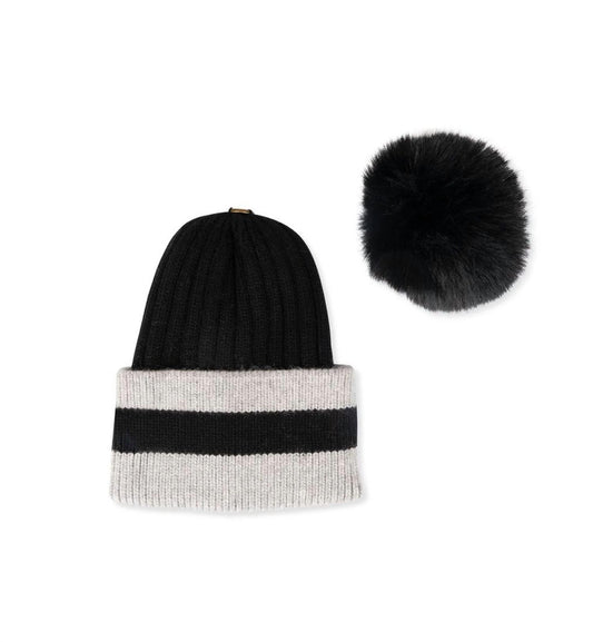 KIDS Striped Hat Faux Pom Pom
