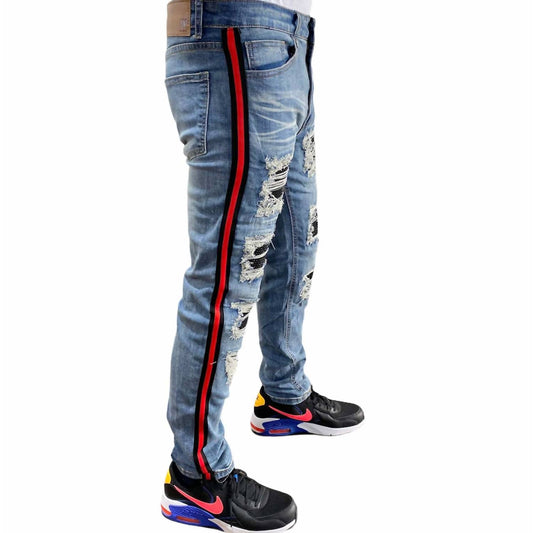 Waimea - Men's Rhinestones Patch Side Tape Denim Jean