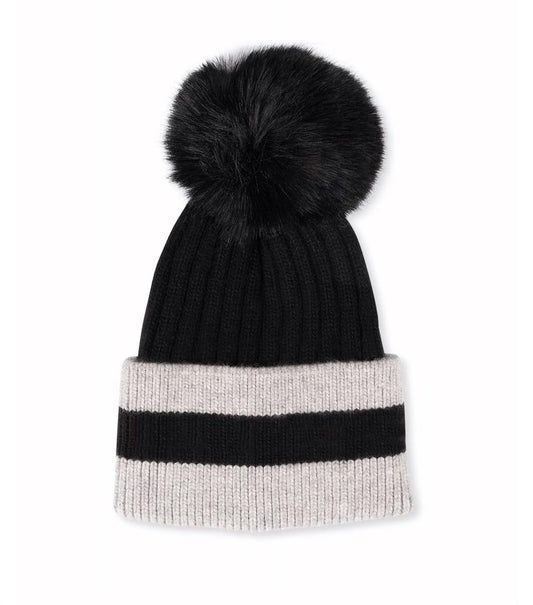 KIDS Striped Hat Faux Pom Pom
