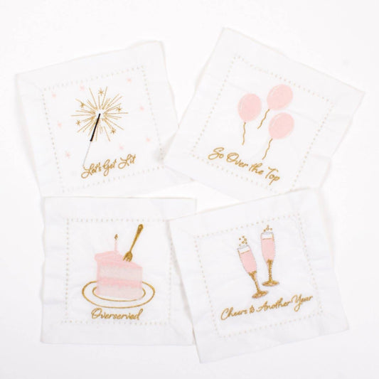 BIRTHDAY GIRL 4pc Cloth Cocktail Napkin Set