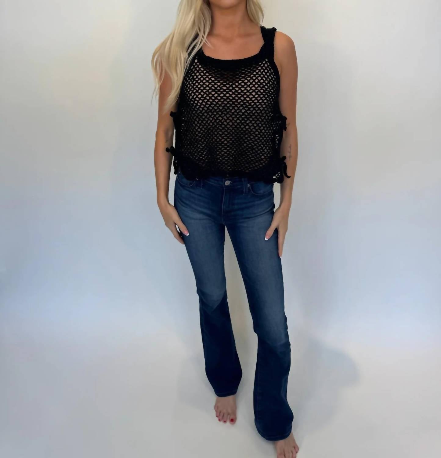 Romi The Brand Azure Crochet Tank Top With Tie in black - women's tank top - alternate view