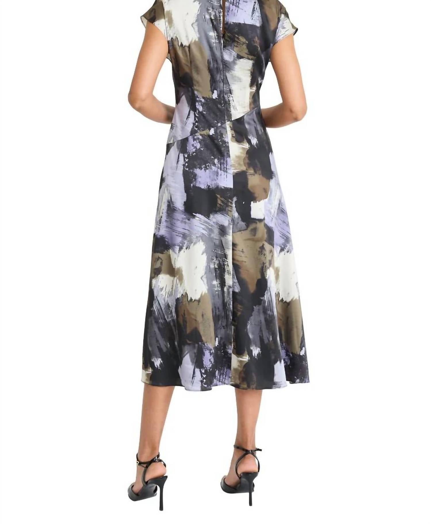 Maggy London - Rhonda Splashed Strokes Midi Dress