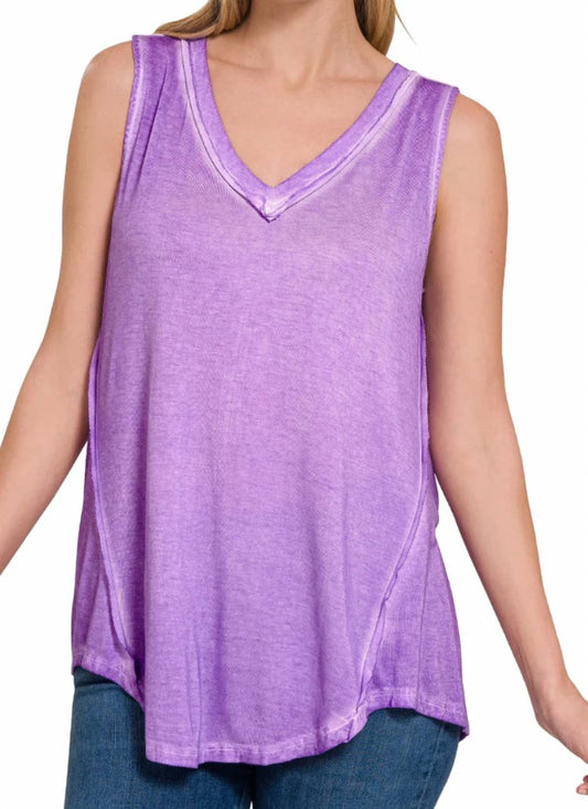 Zenana - Mary Mineral Wash Raw Hem Tanks Top