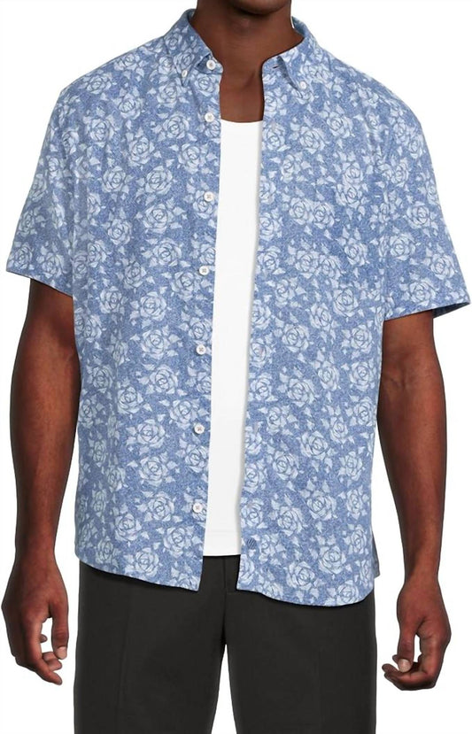 Johnston & Murphy - Short Sleeve Rose Print Linen Shirt