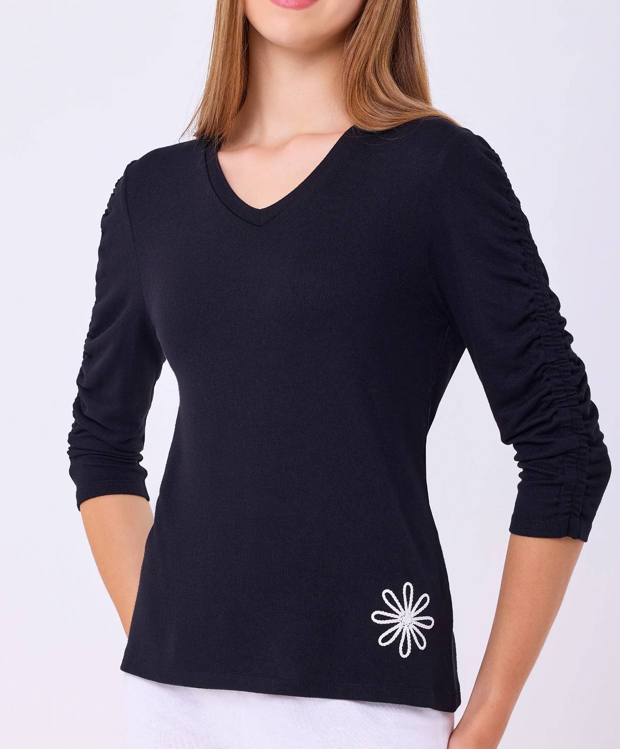 French Kyss - V-neck Top With Flower