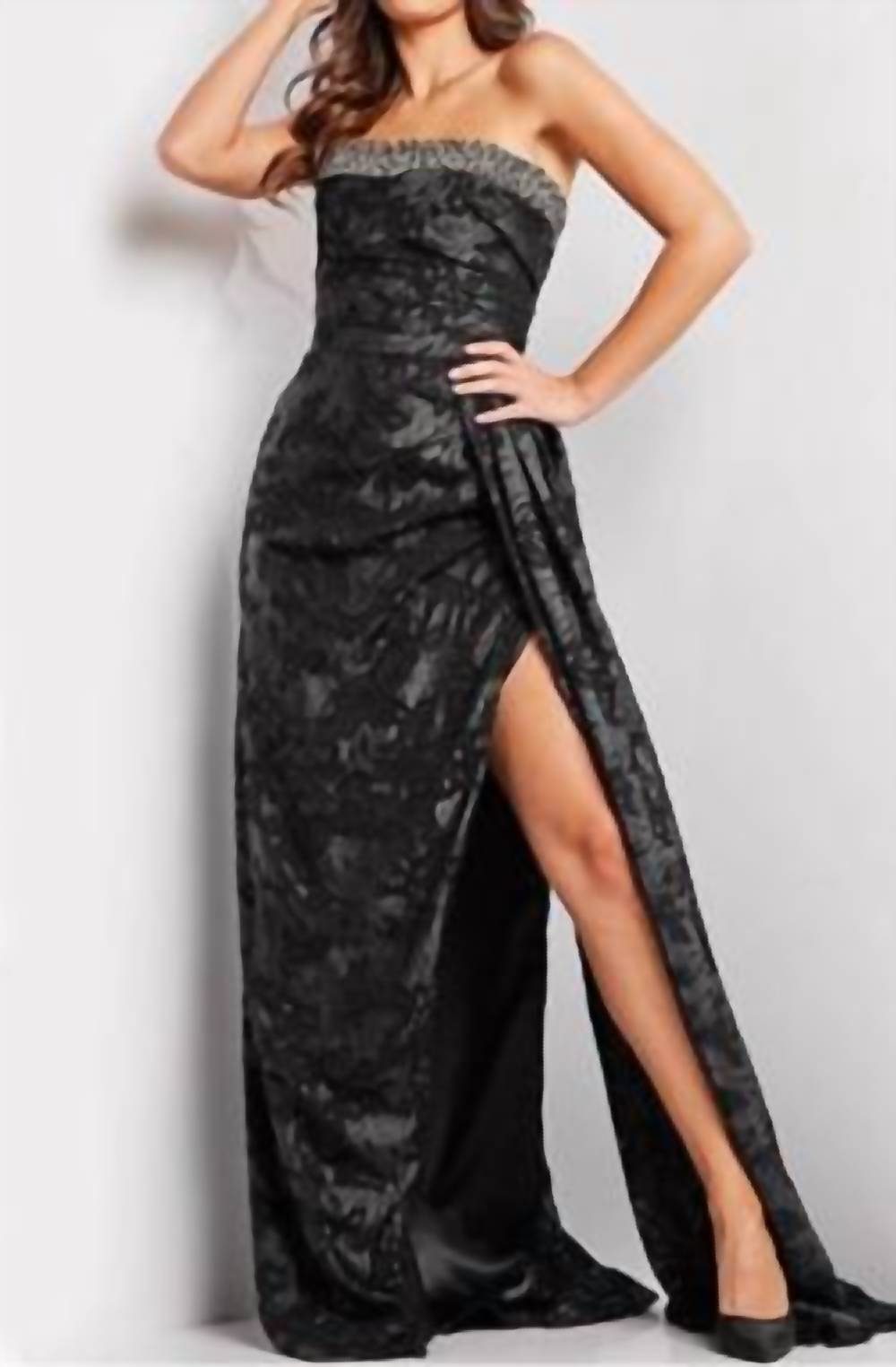 JOVANI Beaded Strapless Gown in black grey - women's dress