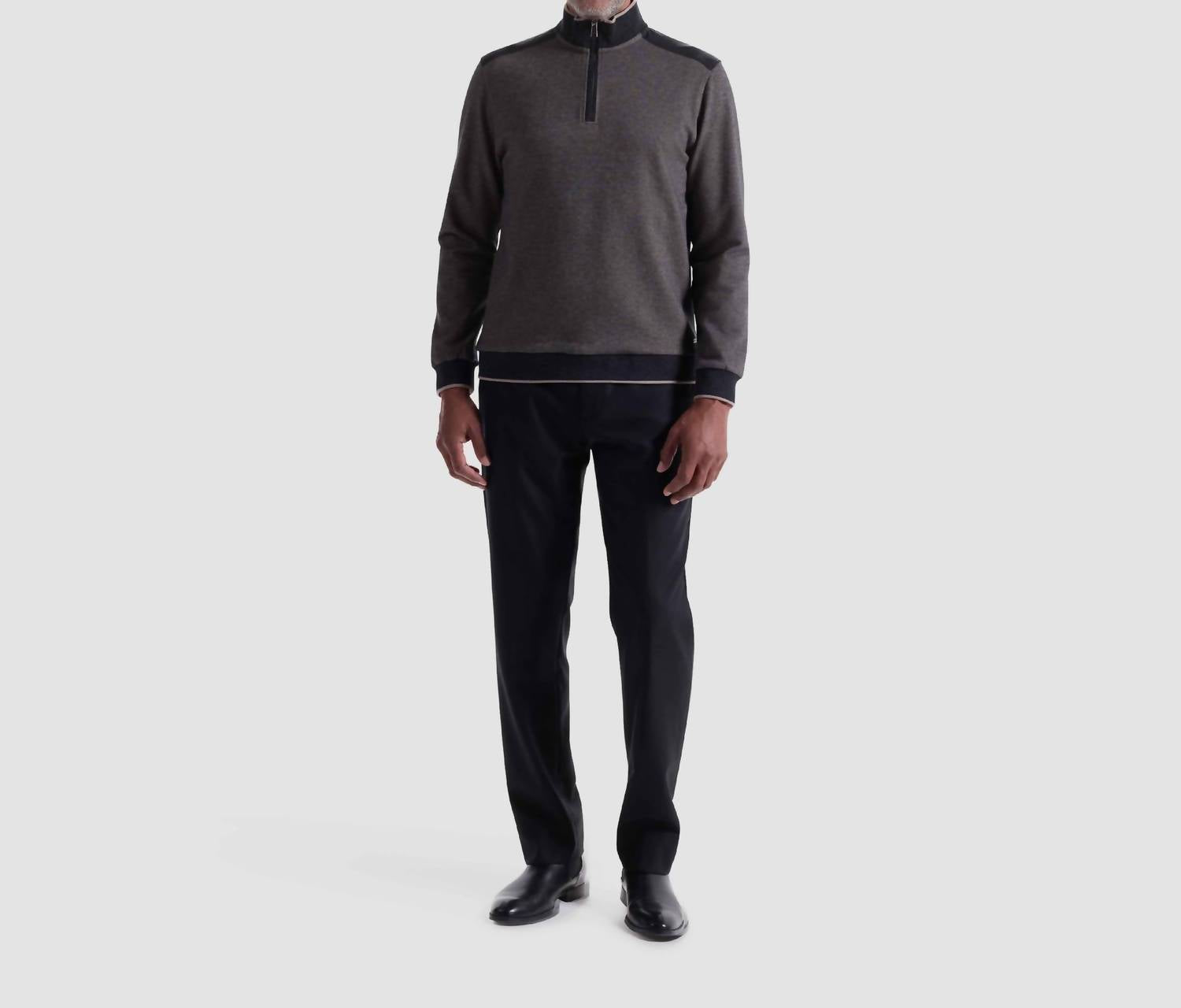 Bugatchi Uomo Diagonal Stripe Melange Quarter Zip Sweater in taupe - men's sweater - view 4