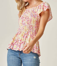 Andree By Unit - Sunshine Confetti Smocked Top With Flutter Sleeves