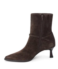 Matisse Women's Ilana Pointed Toe Heel Booties in dark chocolate suede - women's shoe - detail view
