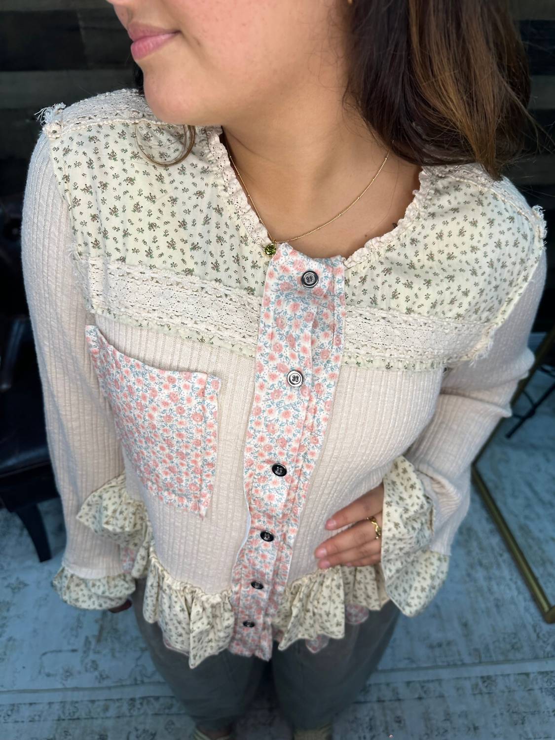 Pol - Women's Ruffle Button Down Top