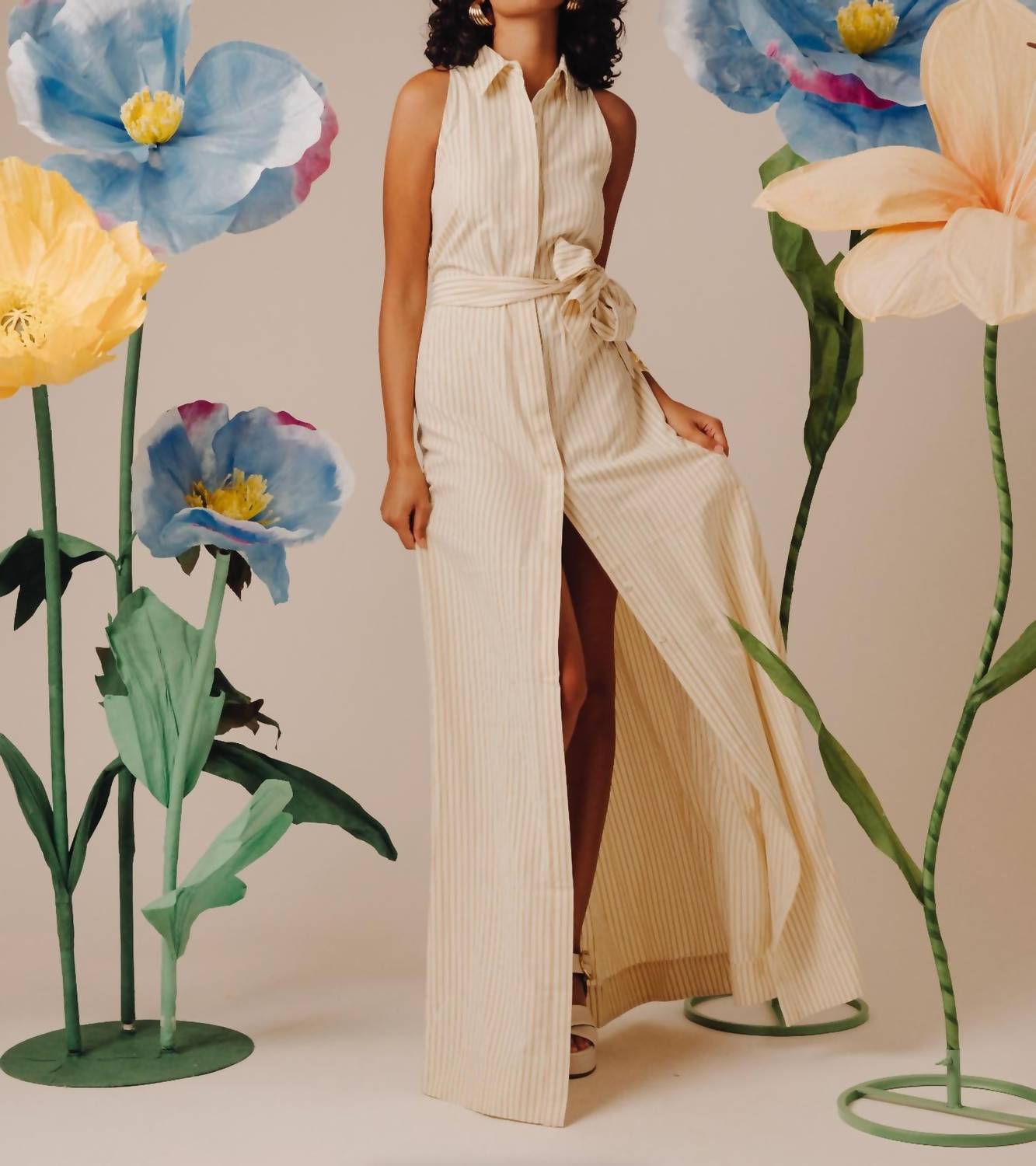 LOVE THE LABEL Arlene Midi Dress in macadamia seersucker - women's dress