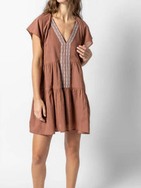 Lilla P Flutter Sleeve Tiered Dress in burnt sienna - women's dress