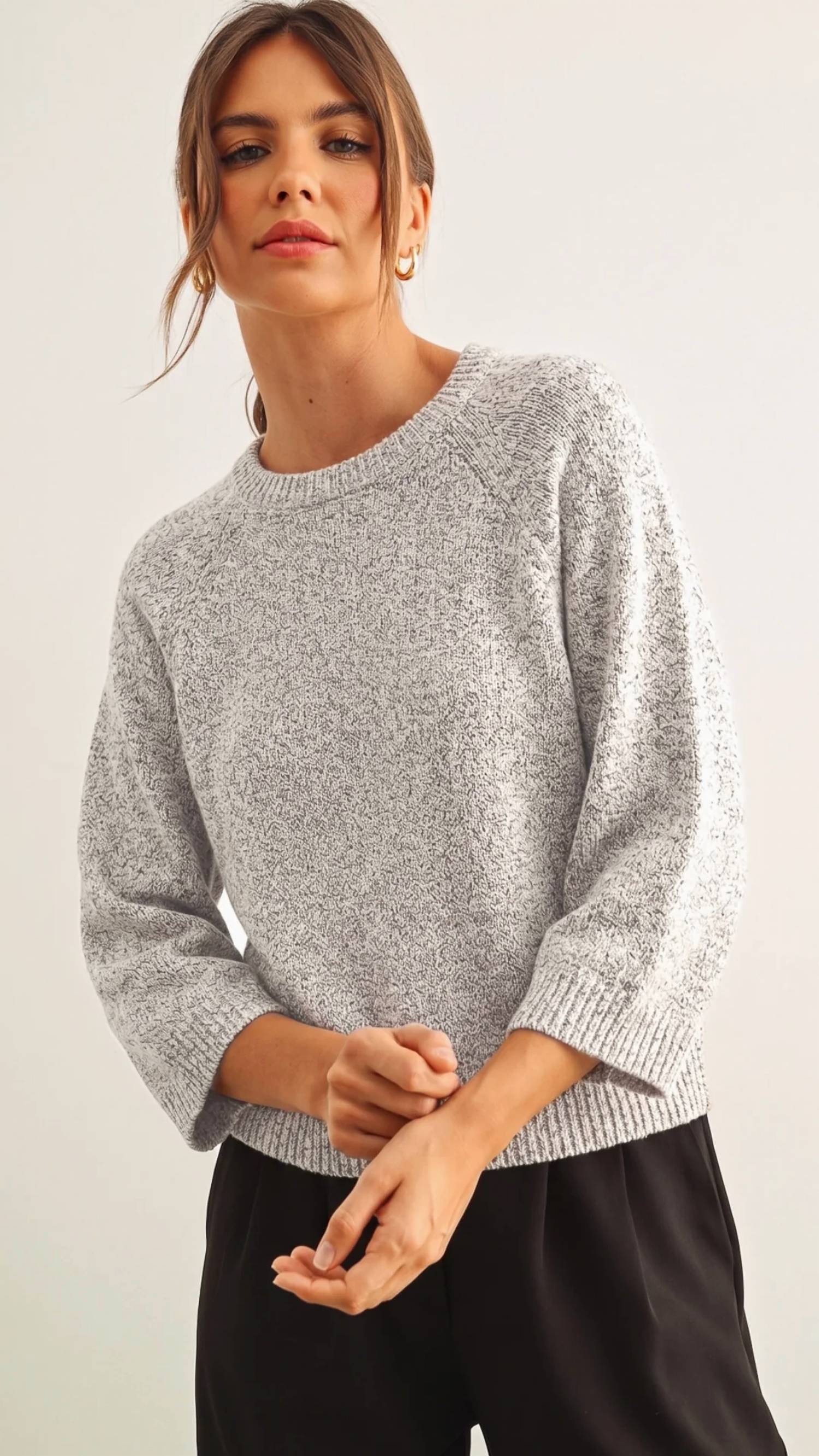 Miou Muse - Round Neck Quarter Sleeve Knitted Top