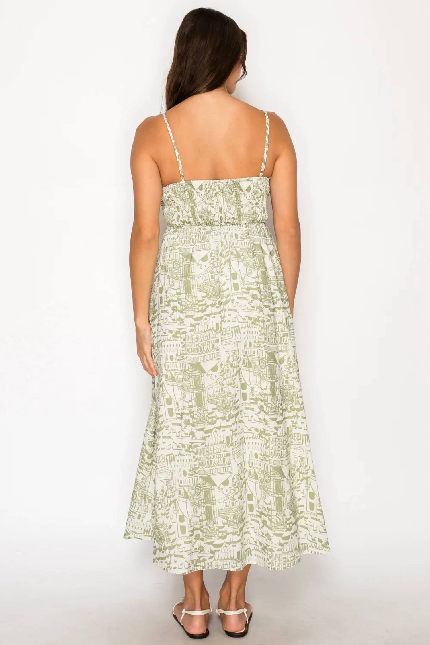 Meet Me In Santorini - Tuscan Sketch Tie Front Midi Dress