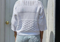 REPEAT cashmere Crochet V Neck Top in white - women's blouse - detail view