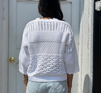 REPEAT cashmere Crochet V Neck Top in white - women's blouse - alternate view