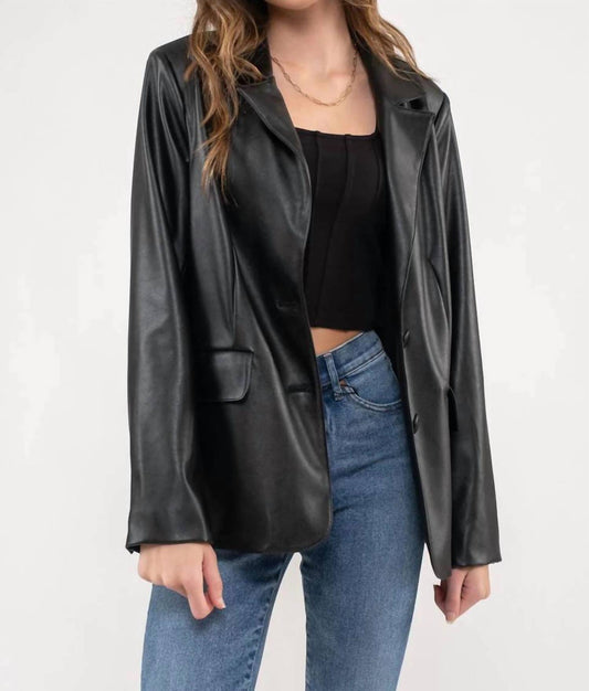 Notch Collar Faux Leather Blazer