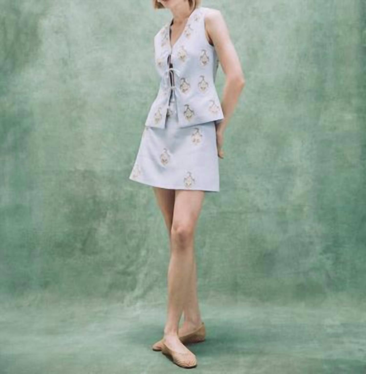 Rosewater House Sarv Embroidered Vest in blue white - women's jacket - view 5