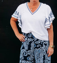 Karen Kane - Embroidered Flutter Sleeve Top