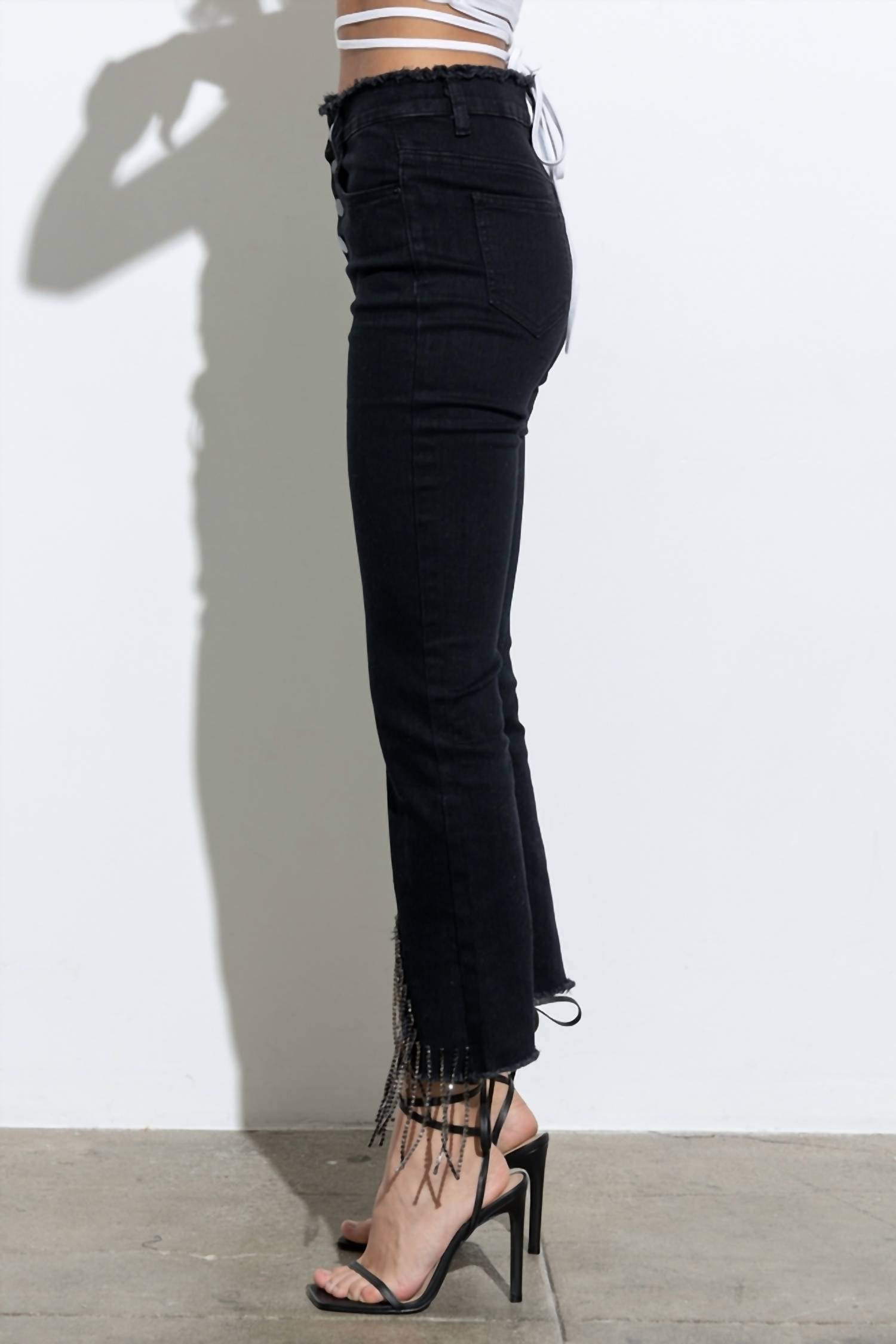 Blue B - Rhinestone Fringe Denim Pants