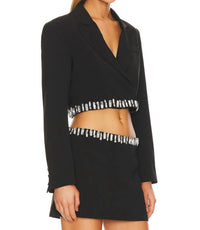 Astr - The Hazel Rheinstone Trim Cropped Blazer