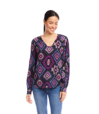 Karen Kane - Long Sleeve Shirred Blouse