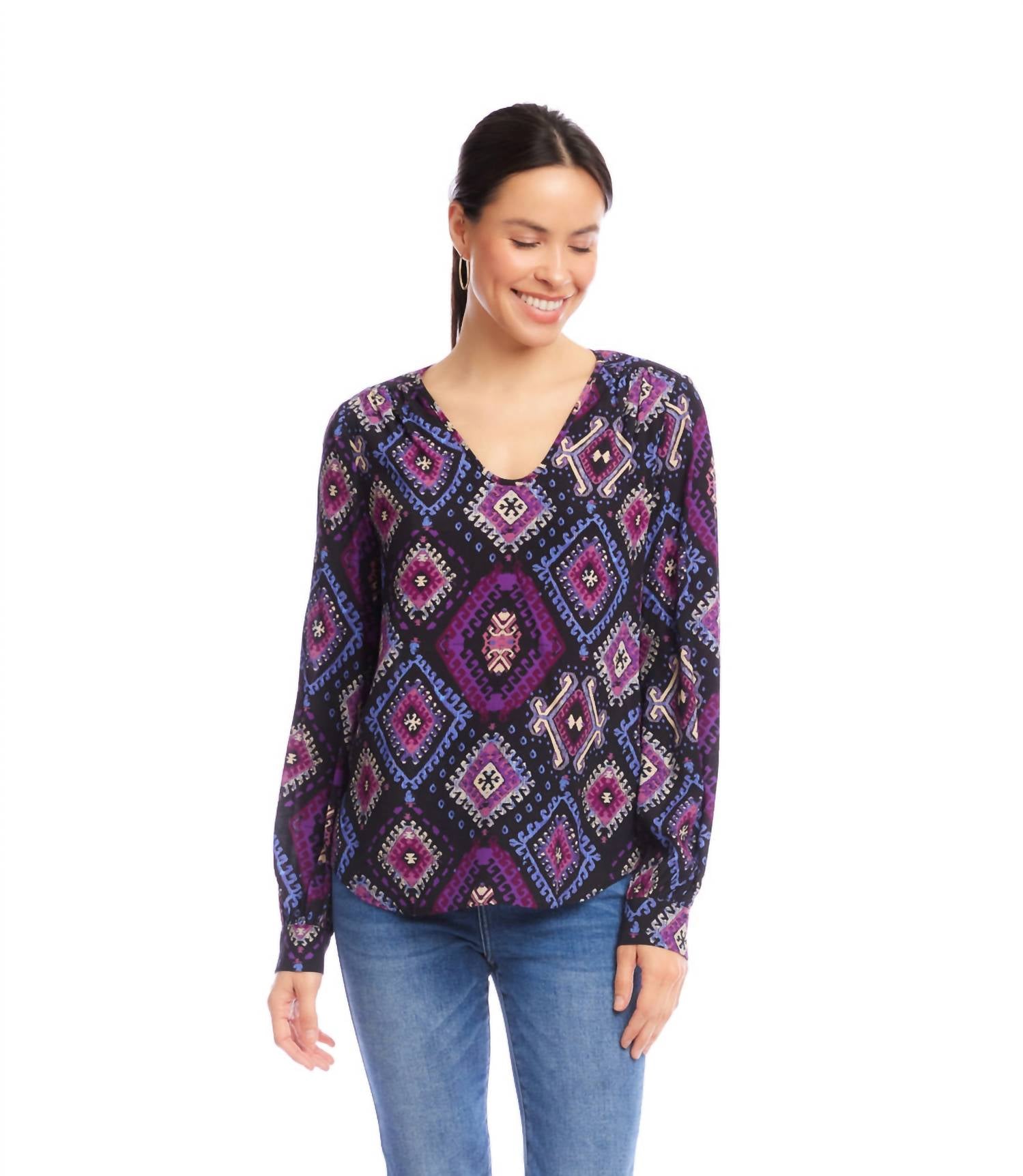 Karen Kane - Long Sleeve Shirred Blouse